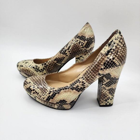 Kenneth Cole Proto Graph Snake Skin Chunky Block High Heel Woman's Size 7.5 - Picture 1 of 5